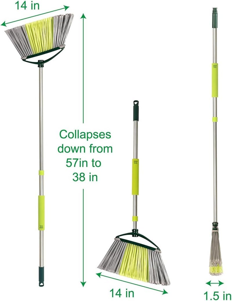 Pine Sol Indoor Jumbo Broom with Long, Stainless Steel Collapsible Handle for Easy Storage, Heavy Duty Angle Bristles for Wood, Tile, Linoleum, and More - Sweeps Wet or Dry Debris - Image 1